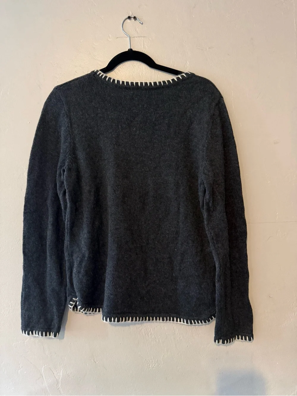 Christopher & Banks Charcoal Knit Crewneck Sweater with White Cabin Embroidery
